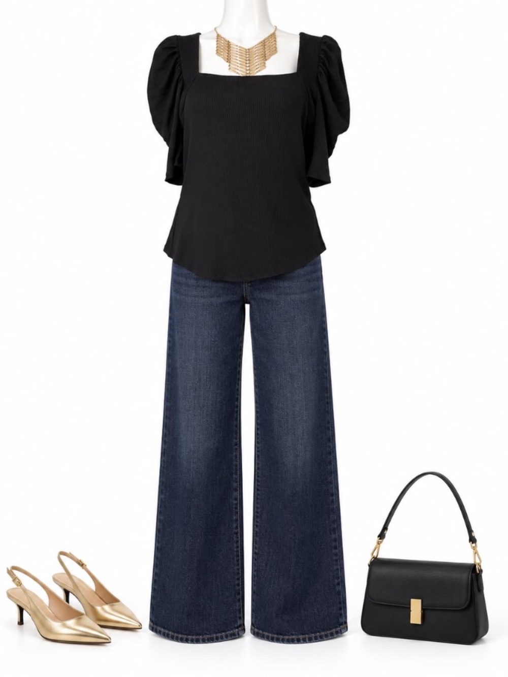 Joe’s Jeans Black Ribbed Square Neck Puff Sleeve Top M NWT